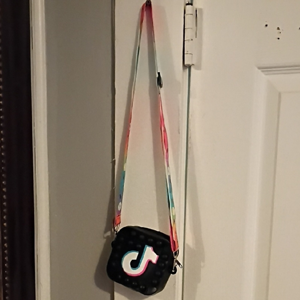 Kids Black TikTok Bubble Crossbody with Colorful Rainbow Strap
